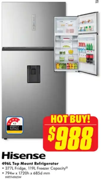 The Good Guys Hisense 496L Top Mount Refrigerator offer
