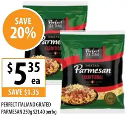 Supabarn PERFECT ITALIANO GRATED PARMESAN 250g $21.40 per kg offer
