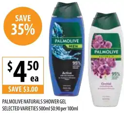 Supabarn PALMOLIVE NATURALS SHOWER GEL SELECTED VARIETIES 500ml $0.90 per 100ml offer