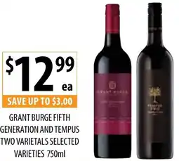 Supabarn GRANT BURGE FIFTH GENERATION AND TEMPUS TWO VARIETALS SELECTED VARIETIES 750ml offer