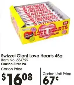Campbells Wholesale Swizzel Giant Love Hearts 45g Item No. 684799 offer