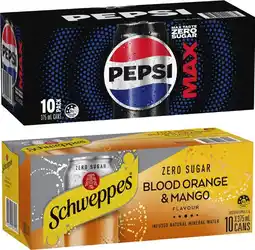 Coles Pepsi, Solo or Schweppes Soft Drink or Schweppes Infused Sparkling Water 10x375mL offer
