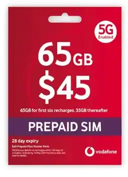 Coles Vodafone $45 Prepaid SIM offer