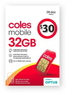 Coles Coles Mobile $30 Prepaid SIM offer