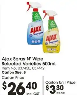 Campbells Wholesale Ajax Spray N' Wipe Selected Varieties 500mL offer