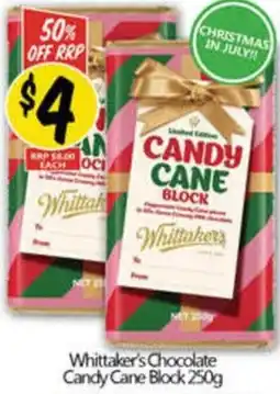 NQR Whittaker's Chocolate Candy Cane Block 250g offer