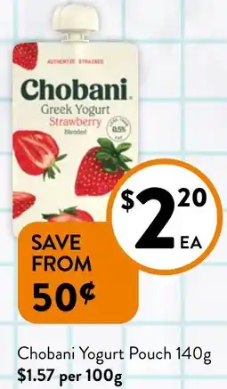 Foodworks Chobani Yogurt Pouch 140g offer