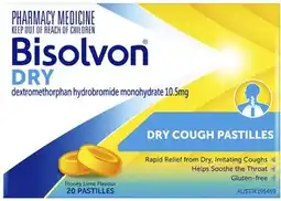 Discount Drug Stores Bisolvon Dry Cough Honey Lime Flavour 20 Pastilles offer