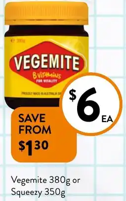 Foodworks Vegemite 380g or Squeezy 350g offer