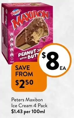 Foodworks Peters Maxibon Ice Cream 4 Pack offer