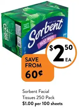 Foodworks Sorbent Facial Tissues 250 Pack offer