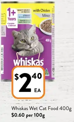 Foodworks Whiskas Wet Cat Food 400g offer