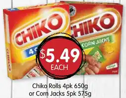 Spudshed Chiko Rolls 4pk 650g or Corn Jacks 5pk 575g offer