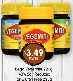 Spudshed Bega Vegemite 220g, 40% Salt Reduced or Gluten Free 235g offer