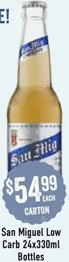 Spudshed San Miguel Low Carb 24x330ml Bottles offer