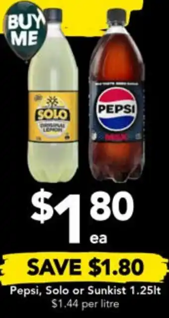 Drakes Pepsi, Solo or Sunkist 1.25lt offer