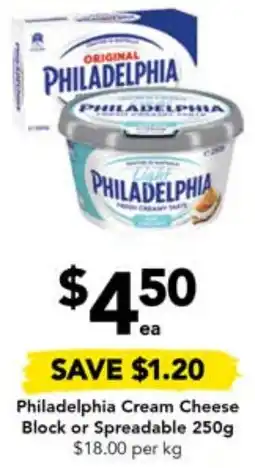 Drakes Philadelphia Cream Cheese Block or Spreadable 250g offer