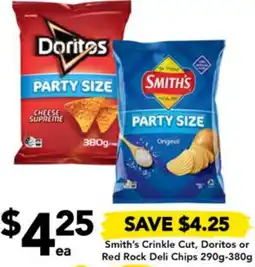 Drakes Smith's Crinkle Cut, Doritos or Red Rock Deli Chips 290g-380g offer