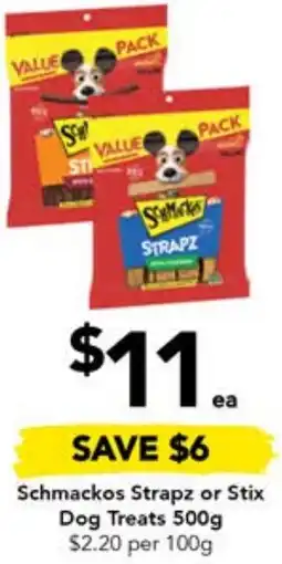 Drakes Schmackos Strapz or Stix Dog Treats 500g offer