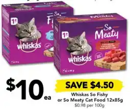 Drakes Whiskas So Fishy or So Meaty Cat Food 12x85g offer