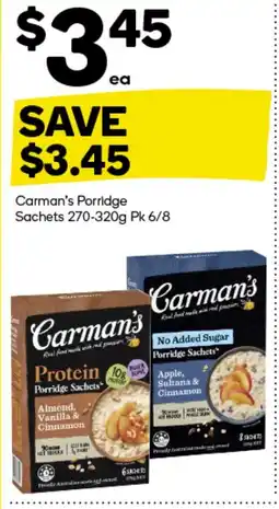 Woolworths Carman's Porridge Sachets 270-320g Pk 6/8 offer
