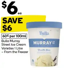 Woolworths Bulla Murray Street Ice Cream Varieties 1 Litre offer