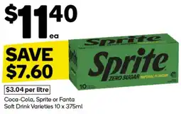 Woolworths Coca-Cola, Sprite or Fanta Soft Drink Varieties 10 x 375ml offer