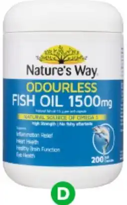 Woolworths Nature's Way Odourless Fish Oil 1500mg Capsules Pk 200 offer