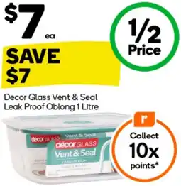 Woolworths Decor Glass Vent & Seal Leak Proof Oblong 1 Litre offer