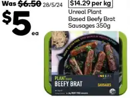 Woolworths Unreal Plant Based Beefy Brat Sausages 350g offer