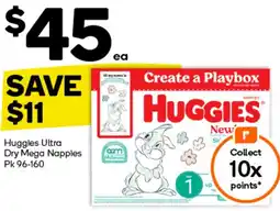 Woolworths Huggies Ultra Dry Mega Nappies Pk 96-160 offer