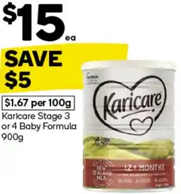 Woolworths Karicare Stage 3 or 4 Baby Formula 900g offer