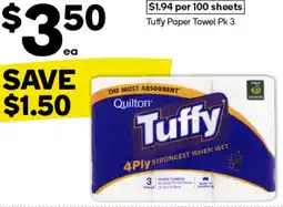Woolworths Tuffy Paper Towel Pk 3 offer