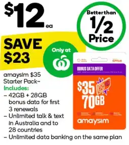 Woolworths amaysim $35 Starter Pack offer