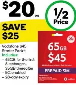 Woolworths Vodafone $45 Starter Pack offer