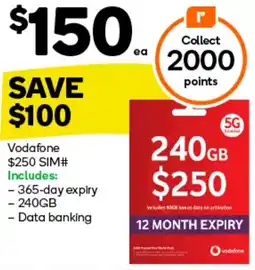 Woolworths Vodafone $250 SIM offer