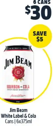Woolworths Jim Beam White Label & Cola Cans | 6x375ml offer