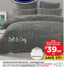 Spotlight KOO Bruno Faux Fur Quilt Cover Set offer
