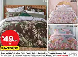 Spotlight Selected KOO Printed Quilt Cover Sets offer