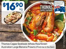 Thomas Cappo Seafoods Whole Raw/Green Australian Large Banana Prawns