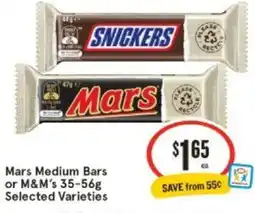 IGA Mars Medium Bars or M&M's 35-56g offer