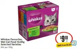 IGA Whiskas Favourites Wet Cat Food 12x85g offer