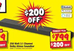 JB Hi-Fi 250 Watt 3.1 Channel Dolby Atmos Soundbar offer
