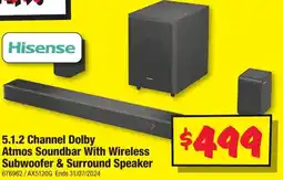 JB Hi-Fi 5.1.2 Channel Dolby Atmos Soundbar With Wireless Subwoofer & Surround Speaker offer