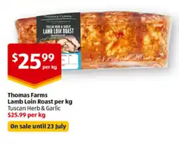ALDI Thomas Farms Lamb Loin Roast per kg offer