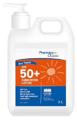 Pharmacy Direct Pharmacy choice dry touch sunscreen lotion spf 50+ 1 litre pump offer