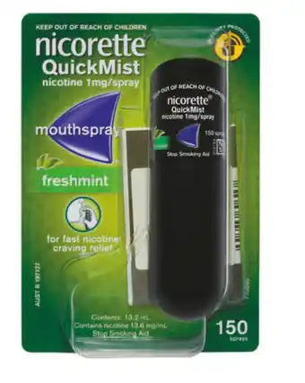 Nicorette nicotine quickmist fresh mint spray 150 sprays