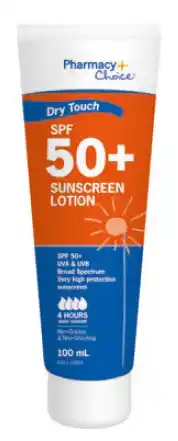 Pharmacy choice dry touch sunscreen lotion spf 50+ tube 100ml