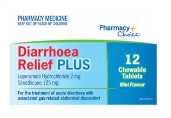 Pharmacy choice diarrhoea relief plus 12 chewable tablets