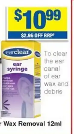My Chemist Ear Clear Ear Drops for Wax Removal 12ml or Ear Syringe offer